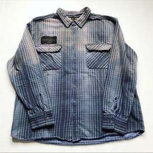 Harley Davidson Thick Plaid Button Down Shirt. Engine Block on Back.